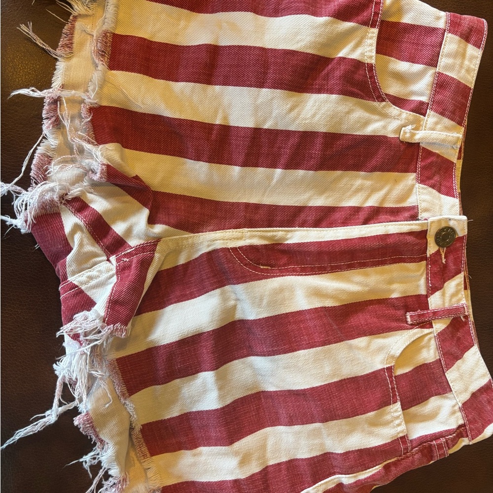 Show Me Your MuMu Red and White Striped Jean Shorts